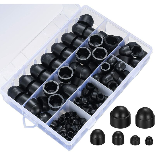 Heguyey - 145pcs Screw Cap Covers Plastic Dome Nuts Hexagon Protection Nuts Black Bolt Nut Cap Screws for Machinery Furniture Vehicle