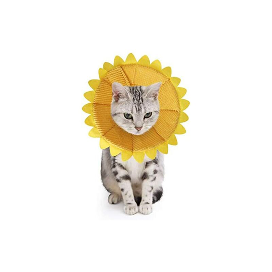 Dog Cat Anti-Bite Collars Adjustable Protection Comfy Cone Recovery Collar for Dogs and Cat with Cute Sunflower Pattern Yellow(S)