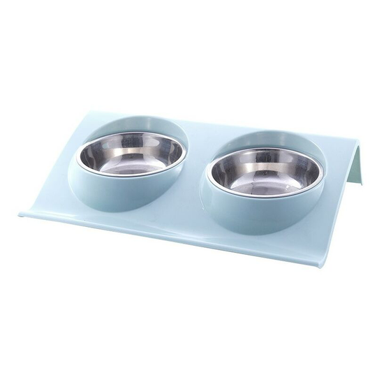 Echoo - Pet Double Bowl, Non-Spill Raised Cat Bowl Feeder, Double Stainless Steel Dog Bowl