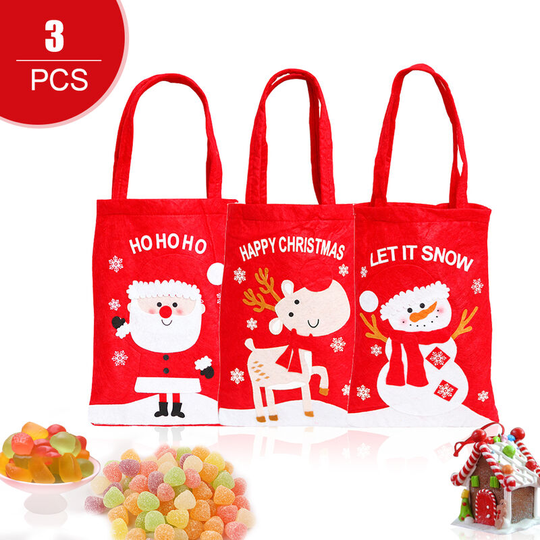 Asupermall - 3pcs Christmas Gift Bags with Handles Reusable Grocery Bags Shopping Bags Candy Bag Treat Bags for Christmas Party Wedding Gift Snack
