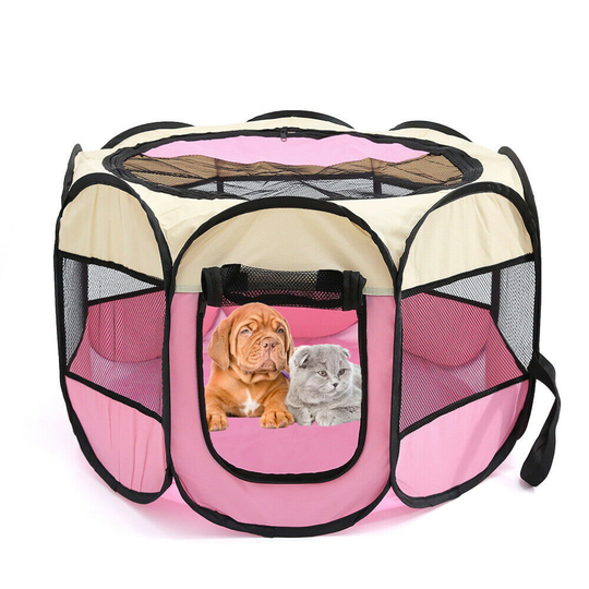 (Pink) Pet Cage Kennel Soft Fabric Dog Playpen Foldable