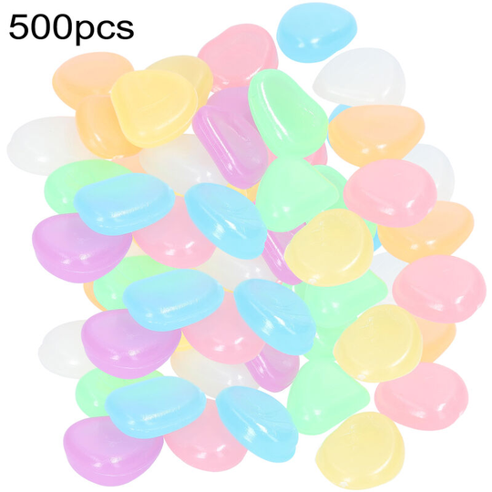 Artificial Fluorite Garden Pebbles for Walkways Aquarium Decor Plants Self-Luminous Stones Glow in the Dark (Multicolor 500pcs)
