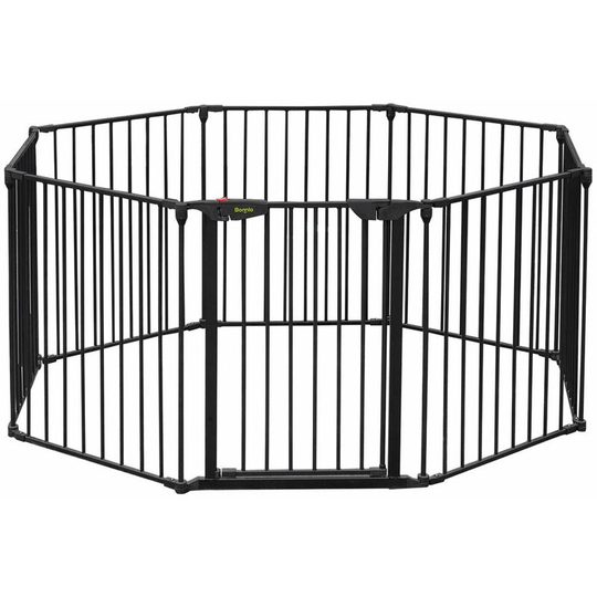 8 Panel Fence Baby Pet Safety Gate Adjustable Room Divider Black