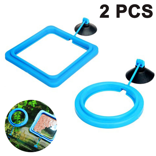 Devenirriche - 2 Pcs Fish Feeding Ring, Fish Safe Floating Food Feeder Circle , with Suction Cup Easy to Install Aquarium, blue
