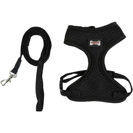 Modou - Adjustable Harness for Cat Kitten Walking Leash Collar Leash Mesh - Pink - Black
