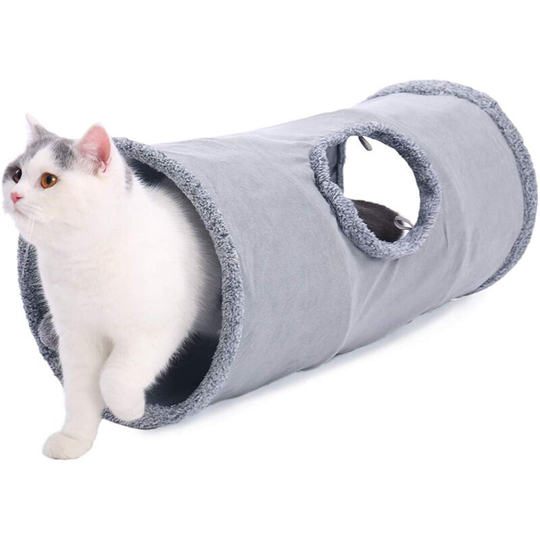 Perle Rare - Collapsible cat tunnel with closable hole and pendants (1 piece, grey)