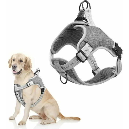 Breathable Adjustable Padded Anti-Pull Reflective Dog Harness for Medium/Small Dogs (xl, Grey)