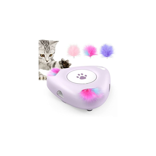 Pawaboo Interactive Cat Toys, Automatic Cat Exercise Teaser Toy with 3 Replacement Rotating Feathers, Automatic Electronic Rotating Teaser Kitten