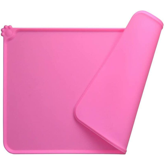 Dog Bowl Mat, fda Compliant Silicone Cat Feeding Mat, Waterproof and Non-Slip, Pink, 47 x 30 cm