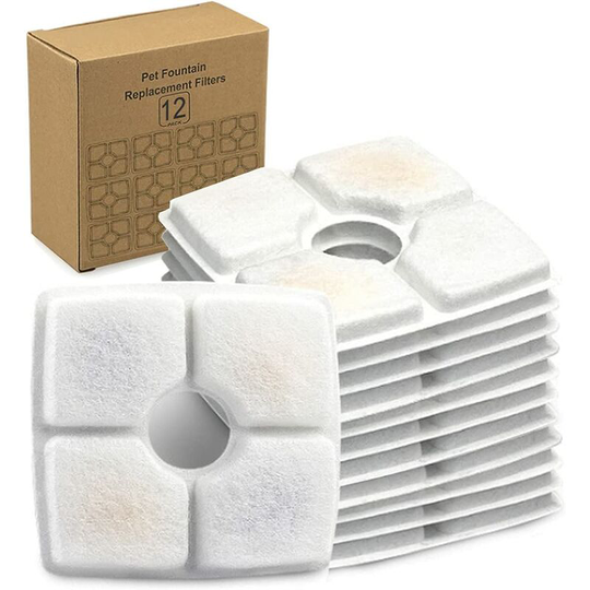Soekavia - 12 Packs Flower Fountain Cat Filters, Cat Dog Replacement Filters for 2.5L Fountain Pet Fountain Filter with Resin and Activated Carbon