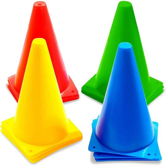 Litzee - 12 Multicolored Traffic Cones, Traffic Cones, Sport Cones, 23cm - High Quality Durable Plastic - Plot Cone for Football, Agility Sport or