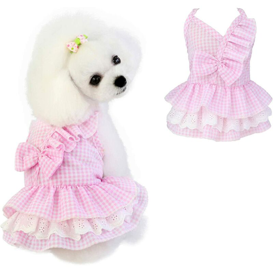 Soekavia - Dog Dresses, 1 pcs Pink Plaid Puppy Dog Princess Dresses Dog Princess Camisole Dress with Bowknot for Dog Apparel Summer, Chest Girth 18.5