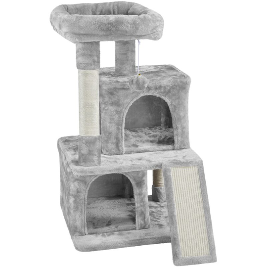 36' Cat Tree Multilevel Cat Tower with Double Condos, Light Gray - light gray - Yaheetech