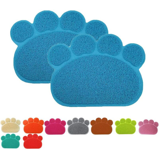 Premium Pet Food Mat,Paw Shaped pvc Bowl Feeding Mat Blanket Placemat for Cats and Dogs,40x30cm,blue,2 Pack