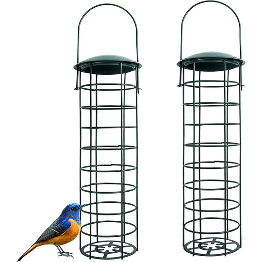 2 Piece Outdoor Metal Bird Feeder, for Chickadees, Sparrows and Various Wild Birds, Strong and Stable, Green