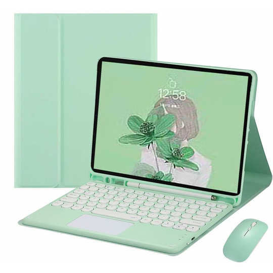 Superseller - 2021 New Applicable iPadPro11 Round Cap Bluetooth Touch Keyboard Mini6 with Pen Slot Leather Case 12.9 Key Mouse Sky