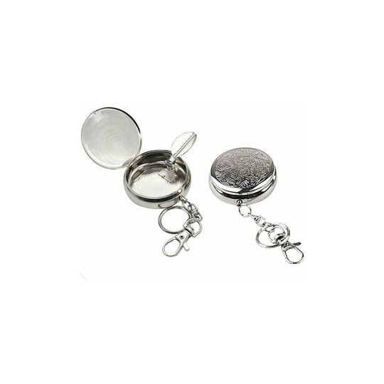 2pc Portable Pocket Ashtray/ Vehicle Cigarette Ashtray, Mini Stainless Steel Ashtray with Key Ring (Carved Pattern)