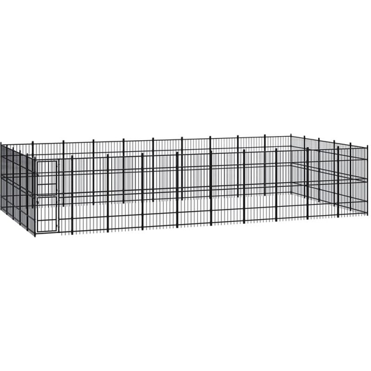 Outdoor Dog Kennel Steel 46.08 m² Vidaxl Black