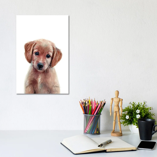 Golden Retriever Puppy by Watercolor Luv - Wrapped Canvas Painting