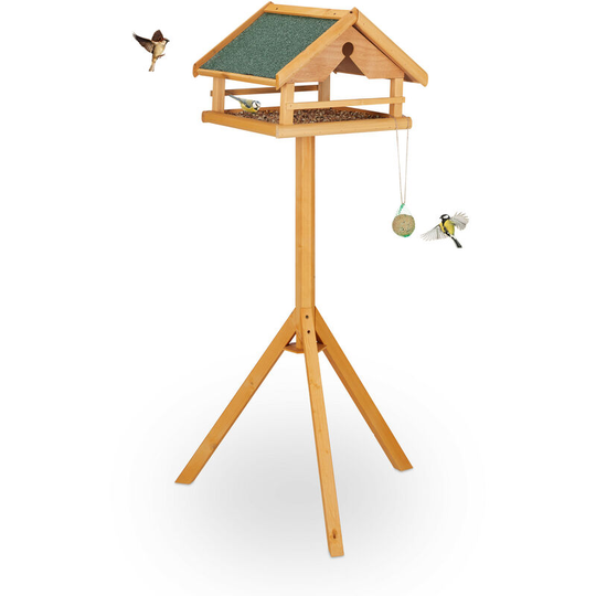 Relaxdays Bird House, Feeding Station, Standing, H x W x D: approx. 120 x 62 x 55 cm, Natural/Green
