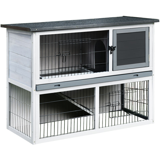 Pawhut - Rabbit Hutch w/ Removable Tray Openable Top for Indoors & Outdoors Grey - Grey