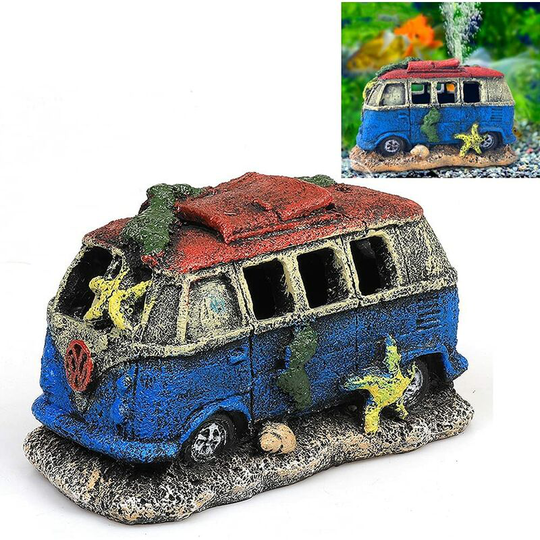 Imitation Car Wreck Resin Aquarium Decoration Fish Tank Accessories Hideouts Air Bubble Stone Oxygen Pump