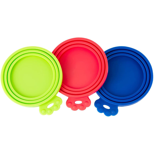 Pet Food Lids for Tins, 3 Pack Reusable Safe Can Covers Pet Food, 1 Fit 3 Standard Size Can Covers Pet Food(Red Blue Green)