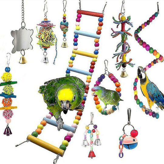 10pcs Parrot Toys Set, Ladder & Bell,colorful Balls