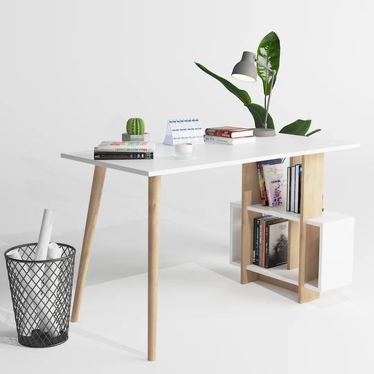 P&w Desk | Computer Desk With Storage, Large Students-study Desk With 4 Shelves Home-office Desk Pc Laptop Table Modern Wood Workstation With Integrat
