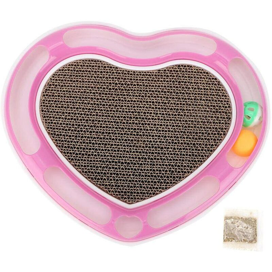 Cat Scratchers, Heart Cardboard Cat Scratcher, Recyclable Corrugated Cardboard with Bottom with Ball Clamp Catnip Cat Toy Included (Pink)
