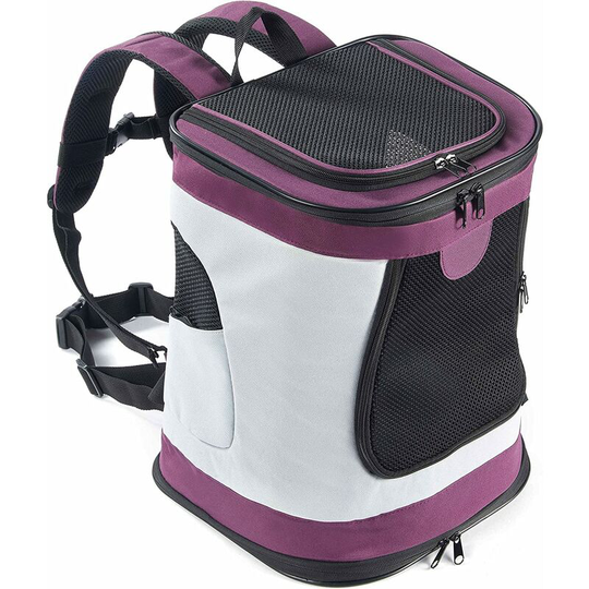 Cat transport bag, cat and small dog backpack, kitten travel bag and 12kg puppy, solid comfortable ventilated - purple