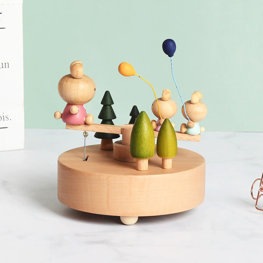 Qersta - Creative Stage Wooden Music Box, Wooden Bear Music Box, Home Decor, Nursery Model, Birthday Gifts and Decor Ideas, Christmas (Rabbit Bear