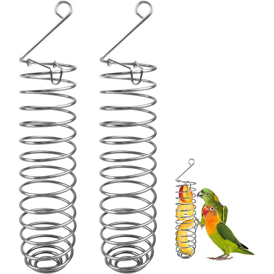Bird Water/Food Dispenser 24cm Parrot Bird Food Basket Stainless Steel Parrot Hanging Fruit Dispenser Vegetable Holder Millet, Birds Cage Feeding