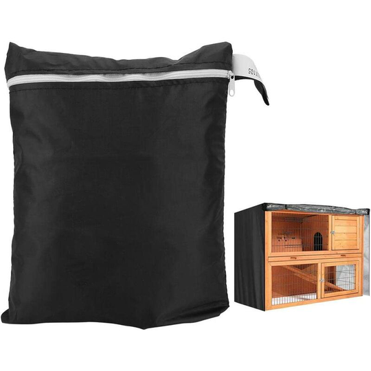 Anti-dust cover for rabbit hut - Double layer fabric accessory Waterproof, anti-dust and windproof for poultry cage (black)