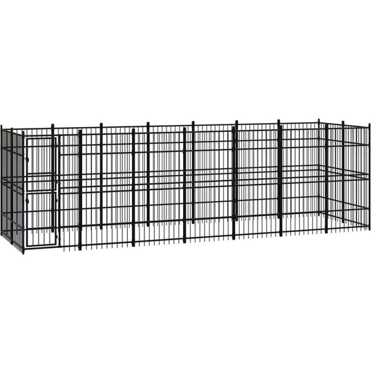 Outdoor Dog Kennel Steel 12.9 m² Vidaxl Black