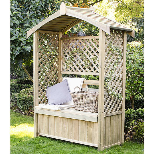 Lyon Pressure Treated Arbour with Storage Box Seat & Lattice Sides