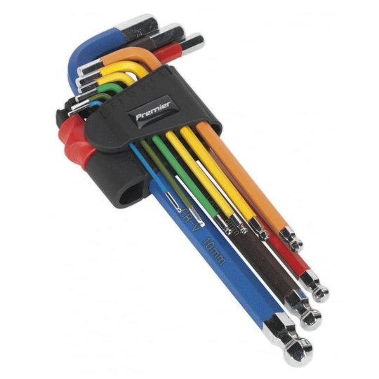 Sealey AK7190 Ball End Hex Key Set 9pc Colour Coded Long Metric