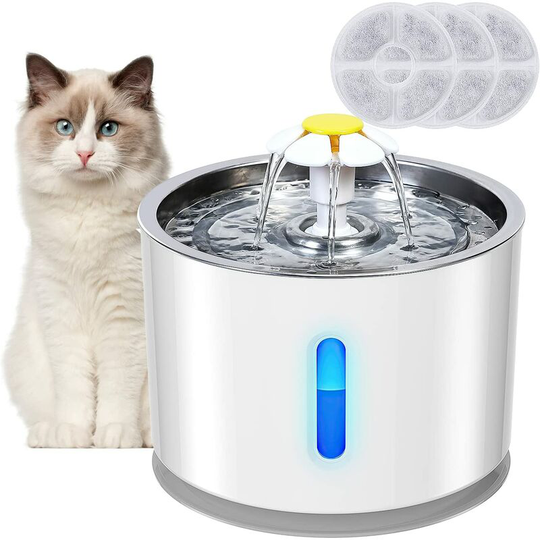 Benobby Kids - Cat water dispenser, stainless steel cat water dispenser 2.4L pet dog water dispenser with led indicator and 3 activated carbon cat