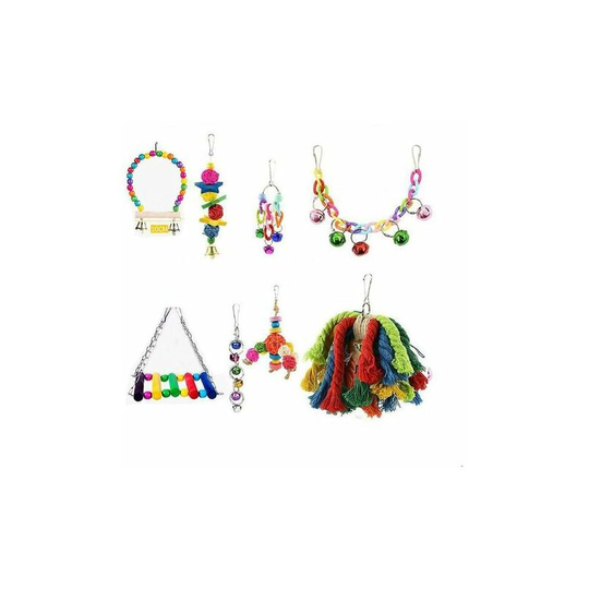 Pet Parrot Chew Climbing Toy Set 8 Piece Set