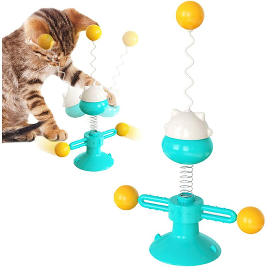 Cat tToys, Cat Toys for Indoor Cats, Interactive Cat Toy Spring Cat Turntable Ball Funny Cat Stick (Lake Blue)