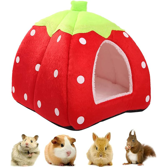 Small Pet Winter House, Multi-function Strawberry Warm Nest Bed, Non-slip Sleeping Bag for Hamster Guinea Pig Hedgehog Squirrel Hedgehog