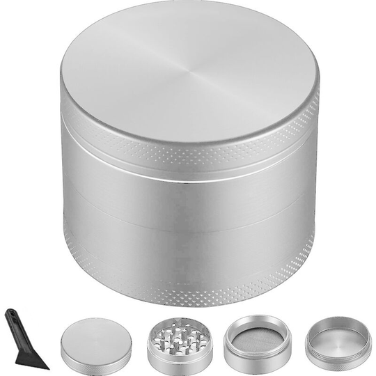 4 Layer 50mm Zinc Alloy Flat Smoke Grinder Spice Grinder Premium 2 'Zinc Alloy Spice Grinder, Silver