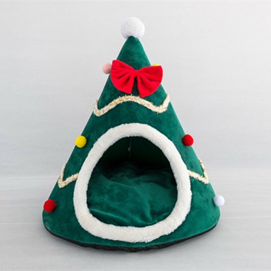 New Christmas Sponge Round Dog Kennel Cat Litter Autumn And Winter Pet Litter Mat Detachable Green Large (Green-L)
