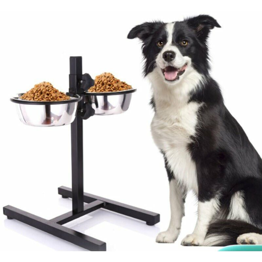 Bearsu - Deluxe Adjustable Height Dog Food Bar Black