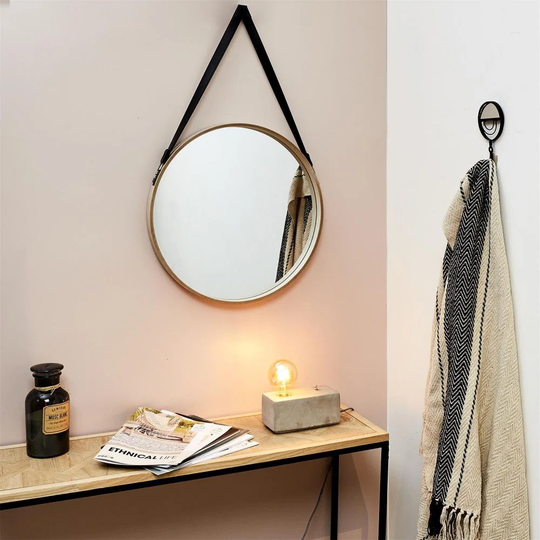 Ayotomiwa Round Wood Framed Wall Mounted Accent Mirror in Beige