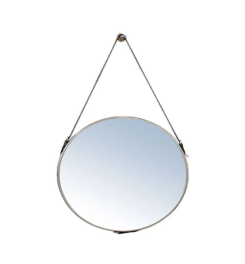 Small Wall Mirror With Leather Straps - Nickel