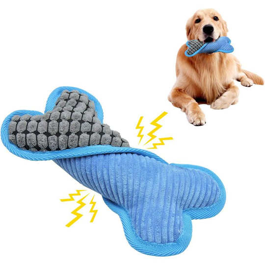 Plush Dog Toy, Durable Squeaky Puppy Toy, Soft Interactive Dog Toy, Bone Shaped Dog Chew Toy for Small Medium Pets