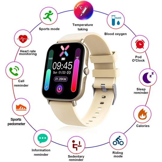 Asupermall - F15S Smart Watch Men Women hd Large Screen bt Call Body Temperature Fitness Bracelet Heart Rate Monitor Women Smartwatch IP67