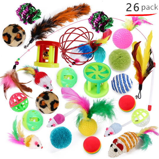 Toys for cats, a variety of combined toys, funny cat, mouse, bell, ball and feather set of 26