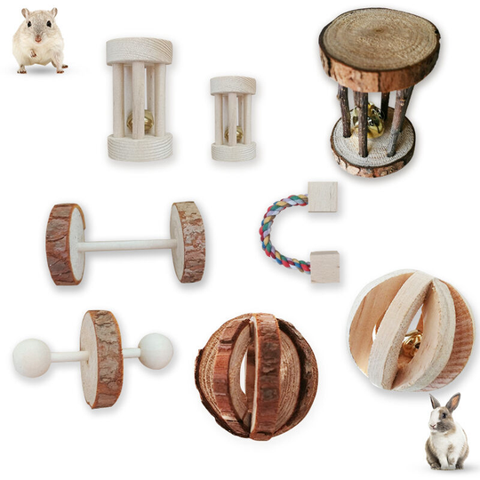 Heguyey - 8pcs Wooden Hamster Toy Small Animal Chew Toys by
